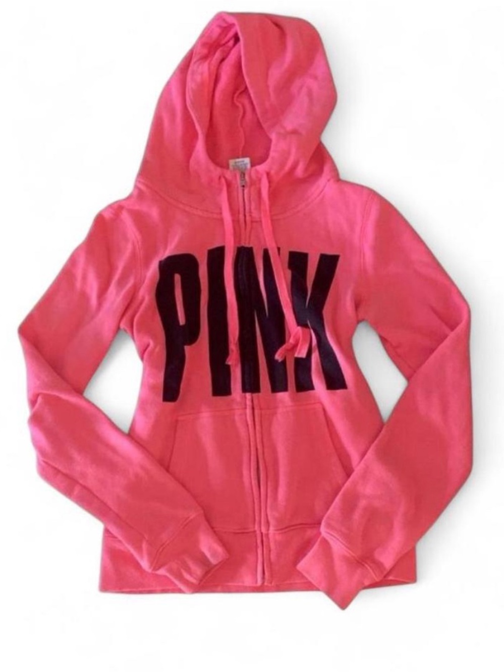 PINK Victoria's Secret Hot Pink Zip-Up Hoodie with Black Logo